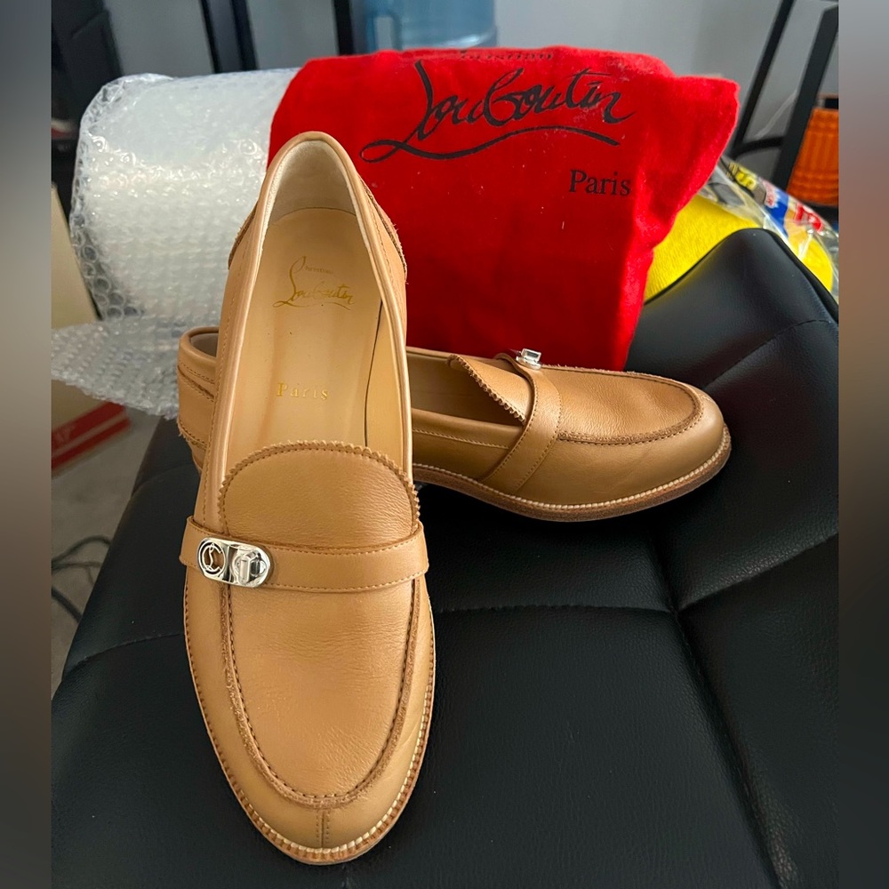 Christian Louboutin Lock Me Leather Loafers in Cuivre (light brown) Red Bottoms